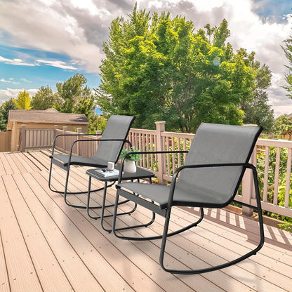 [Outdoor Rocking Set] 3pcs Outdoor Rocking Bistro Set, Furniture Set with Patio Rocking Chairs And Glass-Top Table, for Porch, Lawn, Garden, Yard, Balcony And Poolside