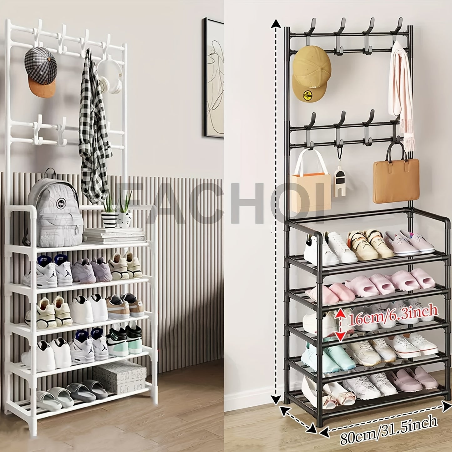 Versatile Shoe And Coat Metal Rack - 23.62inch, Detachable Hooks, Multi-Layer, Free-Standing Storage for Home And Apartment