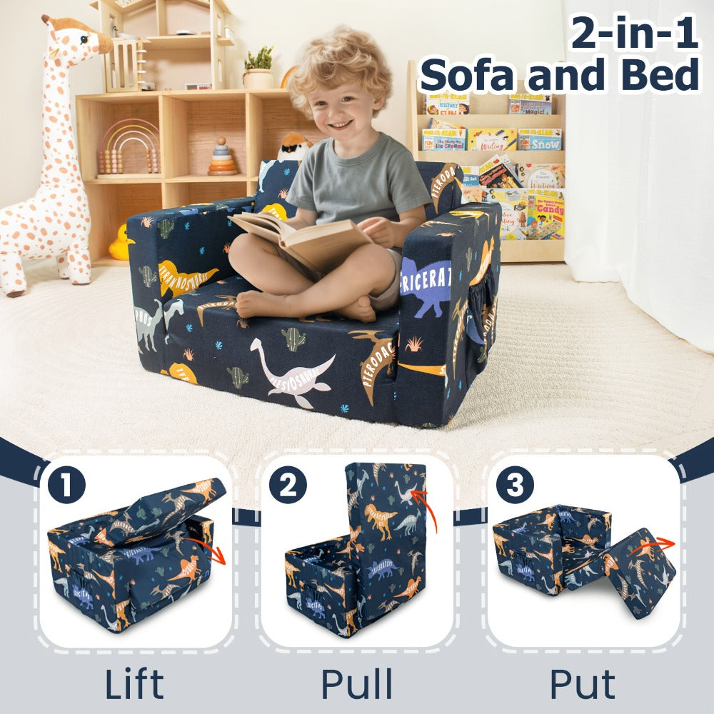 2-In-1 Kids Sofa, Fold-Out Soft Chair for Boys And Girls, Convertible Couch to Lounger, Ideal for Reading, Playing, And Living Room Decor