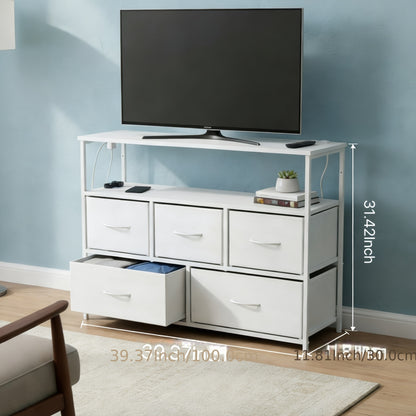 5-Drawer TV Stand Dresser Suitable for 45" Tvs - Media Console Featuring a Charging Station, 2 Shelves, And Storage for Living Room Or Bedroom