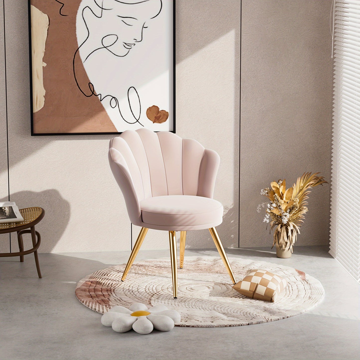 1 Velvet Dining Chair - Woven Upholstery, Golden Metal Legs, Modern Style, Suitable for Living Room, Dining Room, Kitchen, Comfortable Seating Solution