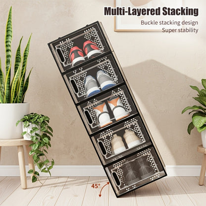 Clear Stackable Shoe Storage Boxes with Flip Top Lid, Foldable Plastic Shoe Organizer for Closet, Sneaker Container Bins – 6/10/12/24 Pack, Black or White