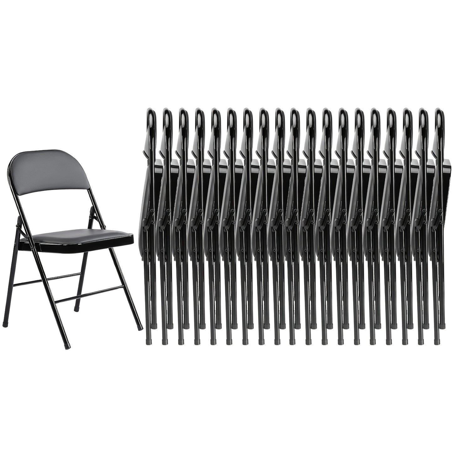 PU Leather Folding Chairs with Padded Seats & Steel Frame, Portable Stackable Chairs for Events Weddings Dining Home Office Church, 2 4 8 10 12 20 Packs Available in Khaki Black Grey