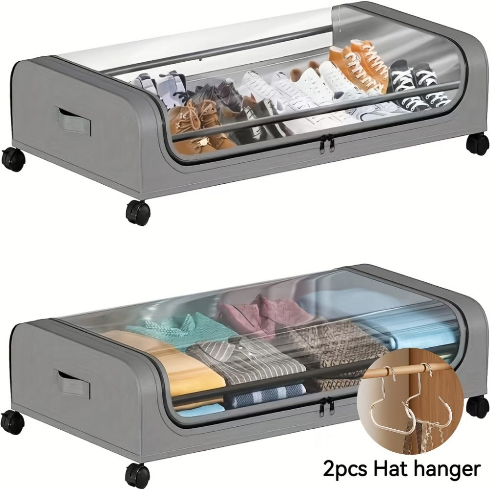 Rolling Under-Bed Storage Drawer with Wheels | Metal Frame, Bedroom Organizer for Clothes, Blankets, Shoes & Bedding – Gray & Black, 1pc or 2pc