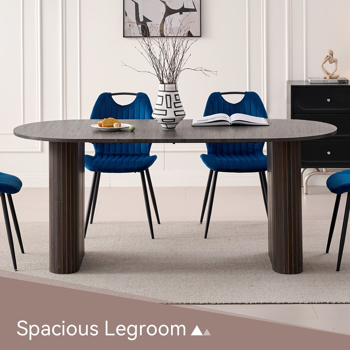 70.8" Oval Dining Table for 4 6 Person, Mid-century Modern Farmhouse Kitchen Table, Wood-grain Patterned Rustic Dinner Table for Breakfast Dining Reception Room(Only Table)