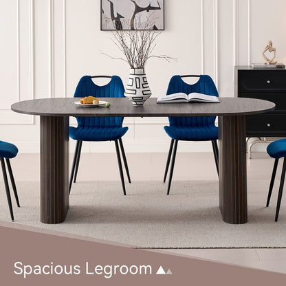 70.8" Oval Dining Table for 4 6 Person, Mid-century Modern Farmhouse Kitchen Table, Wood-grain Patterned Rustic Dinner Table for Breakfast Dining Reception Room(Only Table)