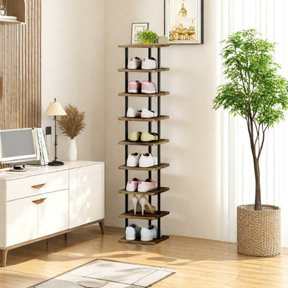 9-Tier Vertical Shoe Rack Tower Narrow Freestanding Shoe Organizer for Closet, Entryway & Bedroom – Slim MDF Shoe Shelf for Space-Saving Home Storage