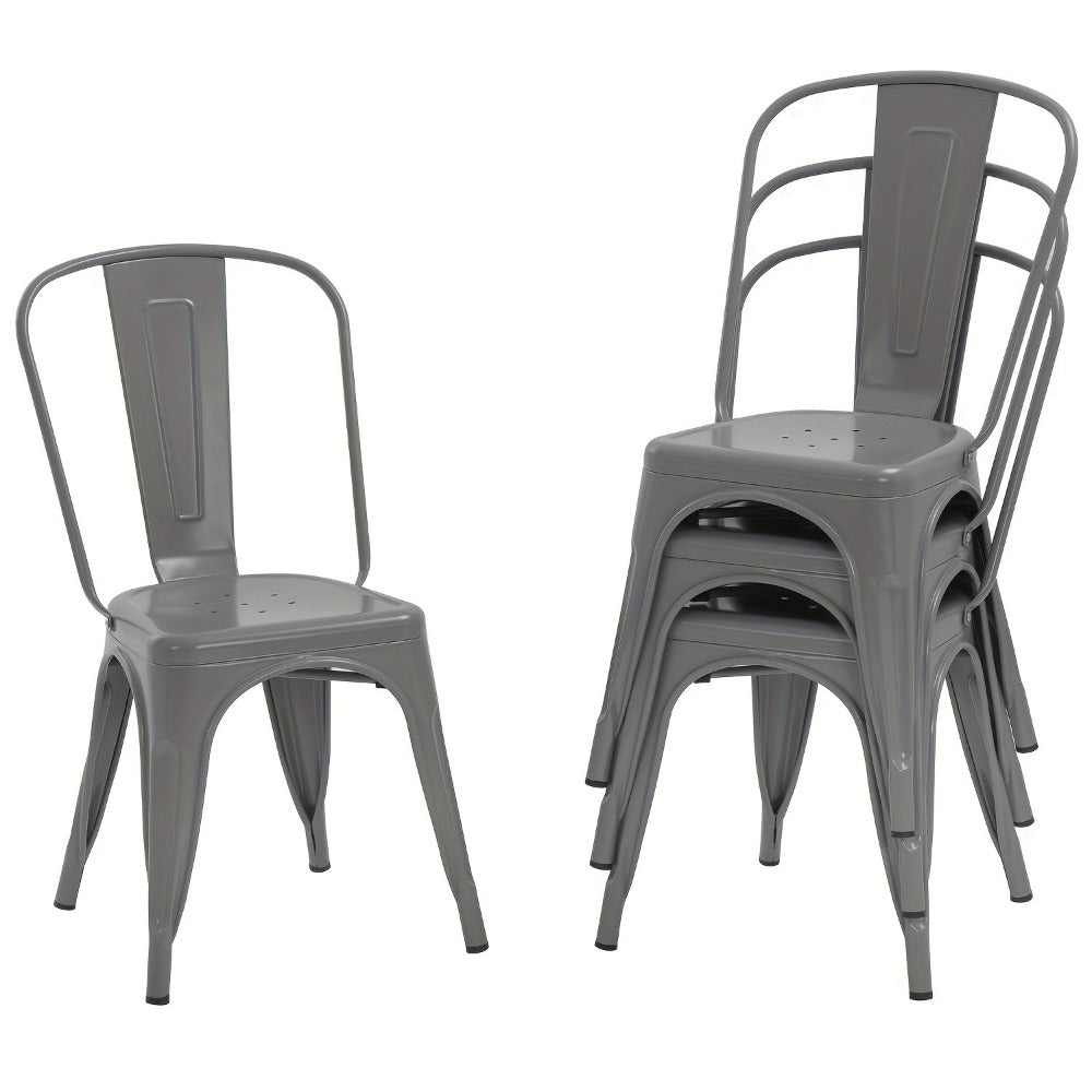 4-Pack Stackable Metal Dining Chairs – Classic 18" Iron Side Chairs for Patio, Bistro, Cafe & Indoor-Outdoor Use – Available in 7 Colors
