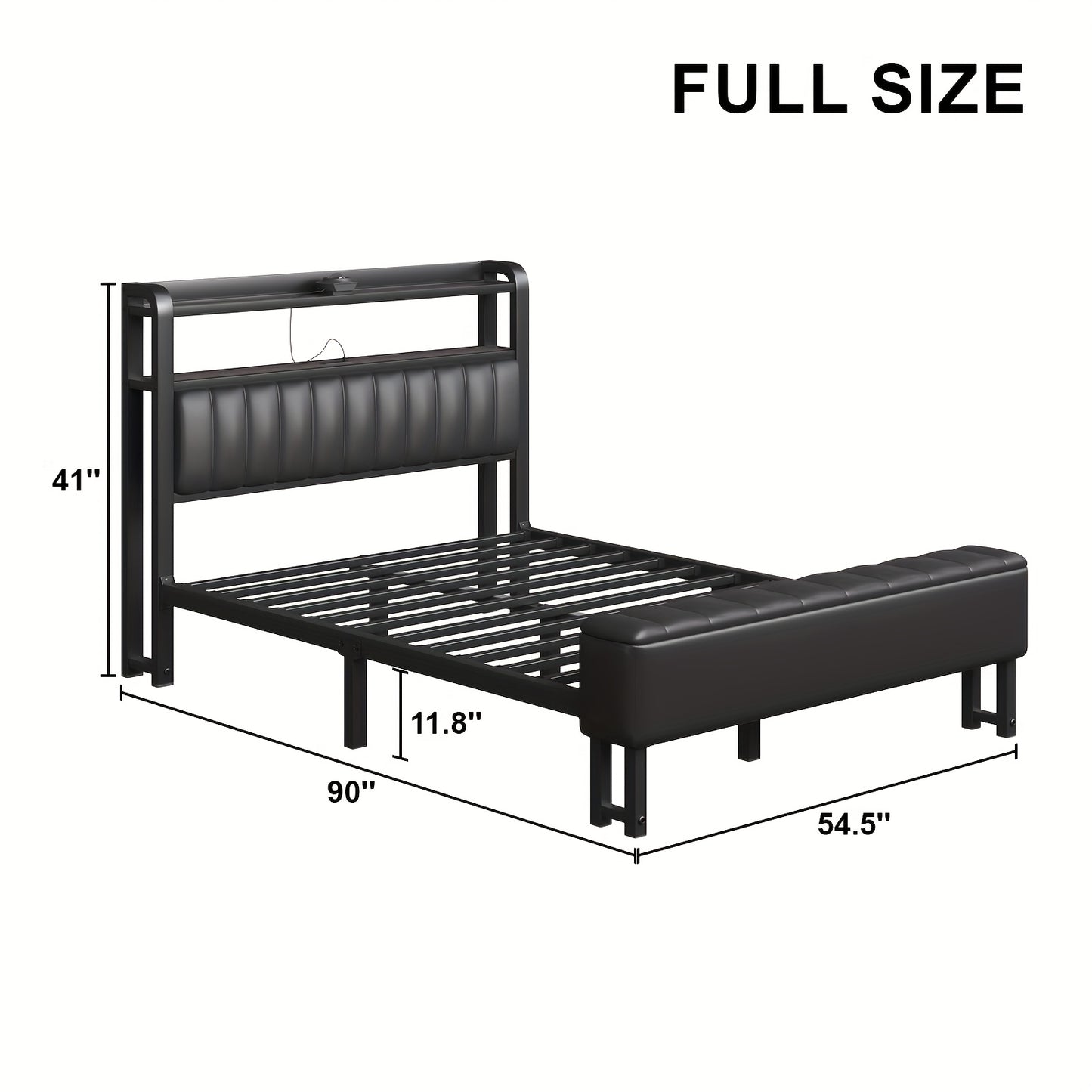Metal Platform Bed with Storage Ottoman, Upholstered Headboard, Starry Sky Lighting Design, and Reinforced Bed Legs, Easy to Assemble