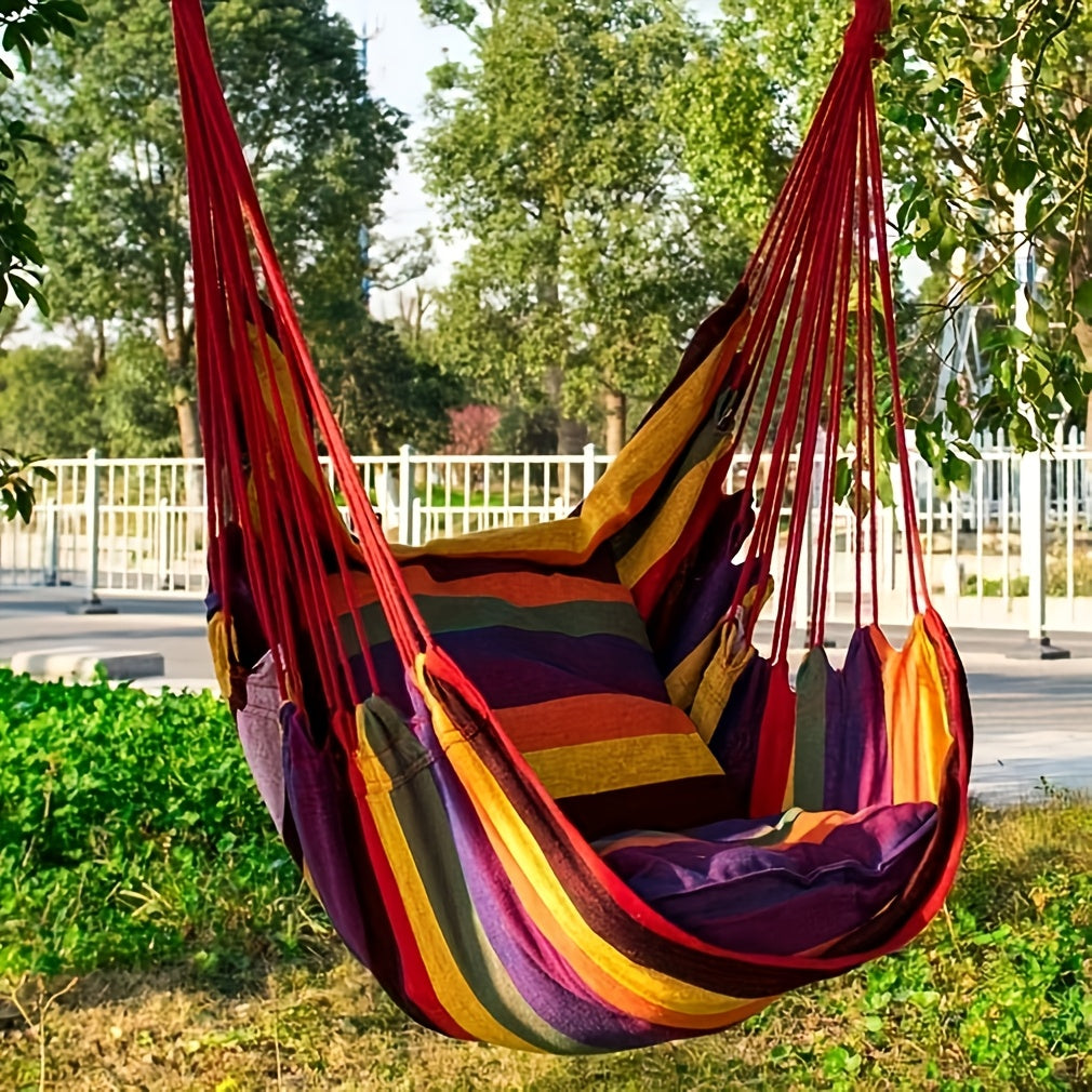 3pcs Hammock Set, 1pc Hammock with 2 Pillows, Outdoor Single Canvas Hammock with 2 Pillow Cushions, Space Saving, Easy to Install, Sturdy Garden Lounge Seating