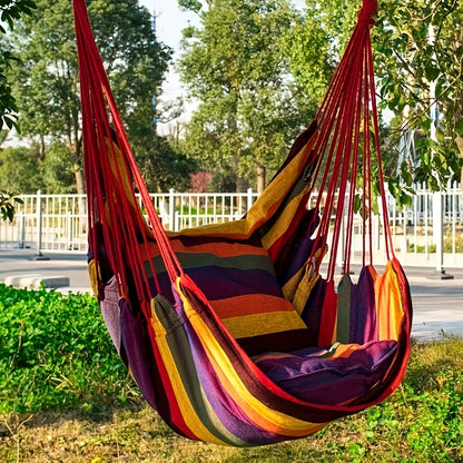 3pcs Hammock Set, 1pc Hammock with 2 Pillows, Outdoor Single Canvas Hammock with 2 Pillow Cushions, Space Saving, Easy to Install, Sturdy Garden Lounge Seating