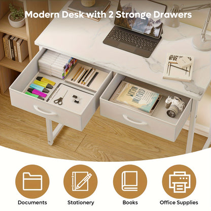 Vanity Small Desk with Light - Fiber Drawers & Adjustable, Easy Assembly, Laptop In Home, Study Or Work, Adjustable