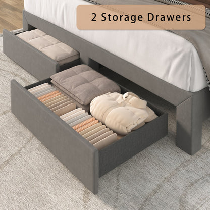 Upholstered Platform Bed Frame with LED Adjustable Headboard, Storage Drawers and Charging Station, No Box Spring Needed, Noise Free, Twin Full Queen, Off White Grey