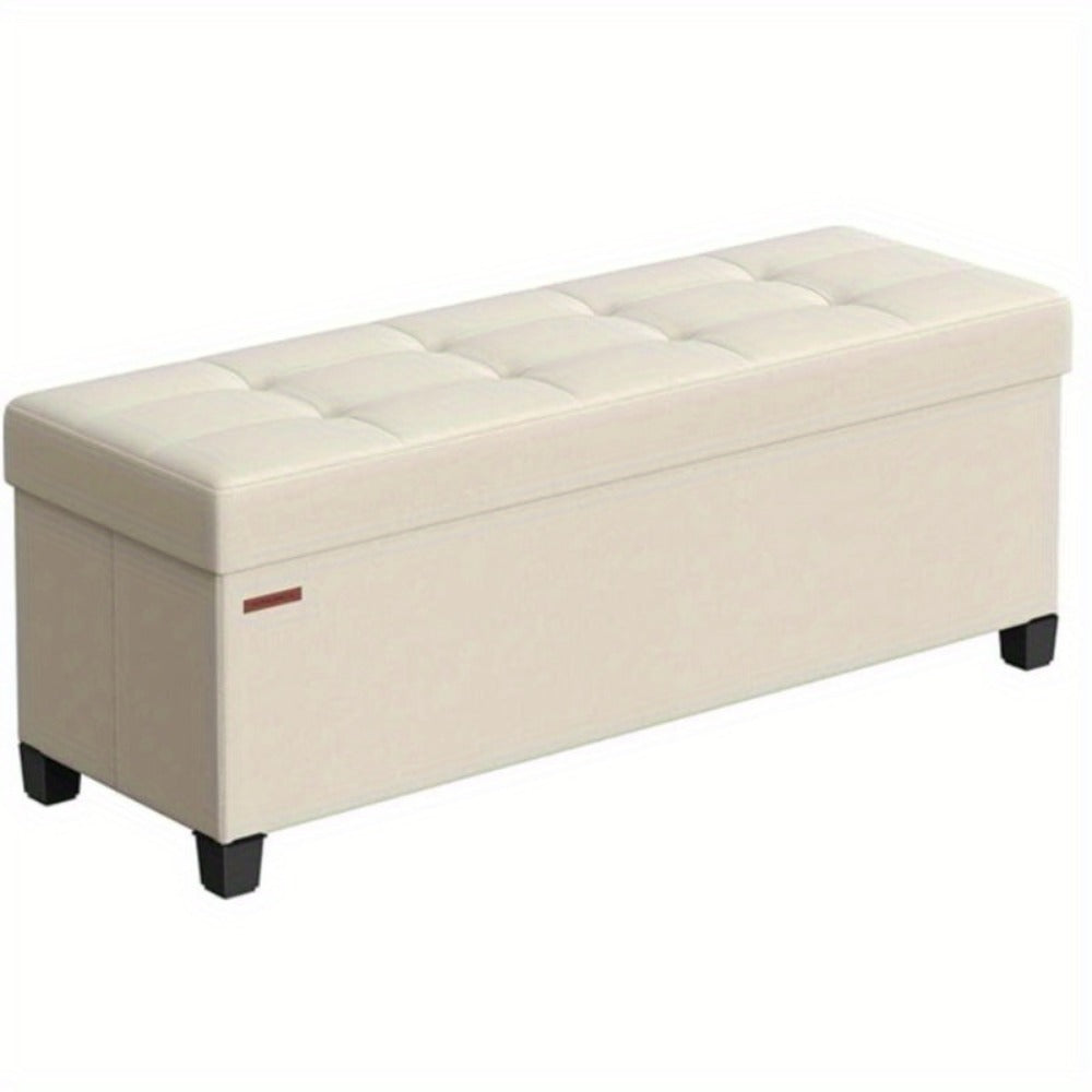 Foldable Storage Ottoman Bench 43 Inch Collapsible Upholstered Footrest Seat with Hidden Storage for Living Room Bedroom Entryway Camel Brown Cream White Gray Blue Black