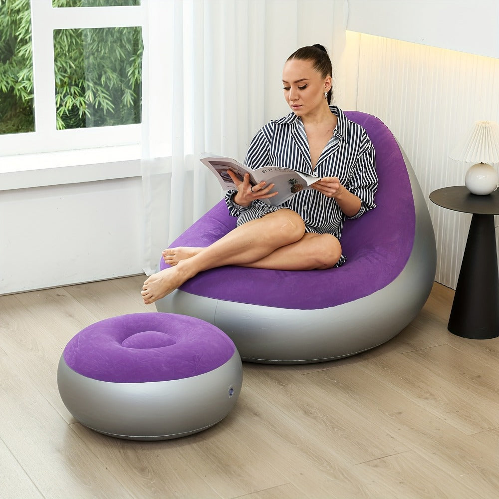 Inflatable Sofa Couch with Ottoman Portable Reclining Air Sofa for Adults Indoor Outdoor Living Room Camping Travel Collapsible Foldable Air Cushion Seating Multiple Colors