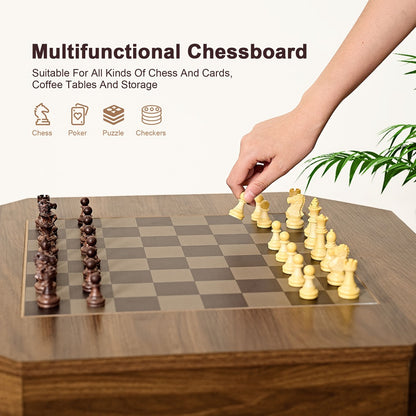SOGES 2-Drawer Chess And Checkers Game Board Table, Combo Table For Chess And Checkers, Family Board Game Chess Table, Walnut Color