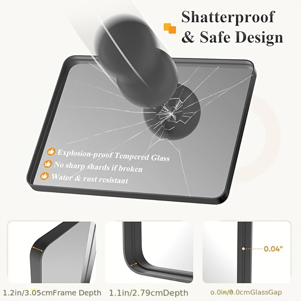 Rounded Rectangle Wall Mounted Vanity Mirror, Modern Matte Metal Frame for Bathroom Home Decor