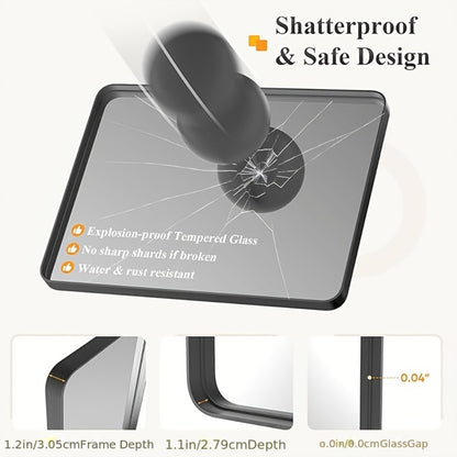 Rounded Rectangle Wall Mounted Vanity Mirror, Modern Matte Metal Frame for Bathroom Home Decor