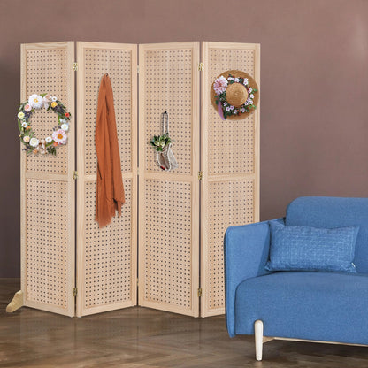 VINGLI Freestanding Pegboard with Support Feet, 5 FT Wood Room Divider Display Board Organizer, Folding Privacy Screen Partition Space Separator for Craft Shows Events Retail