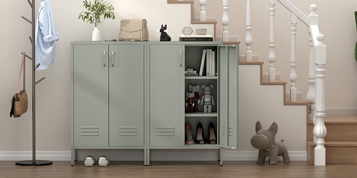 Metal Locker Storage Cabinet, Black Accent, Pantry Cabinet with Doors, Locker for Living Room, Kitchen, Office