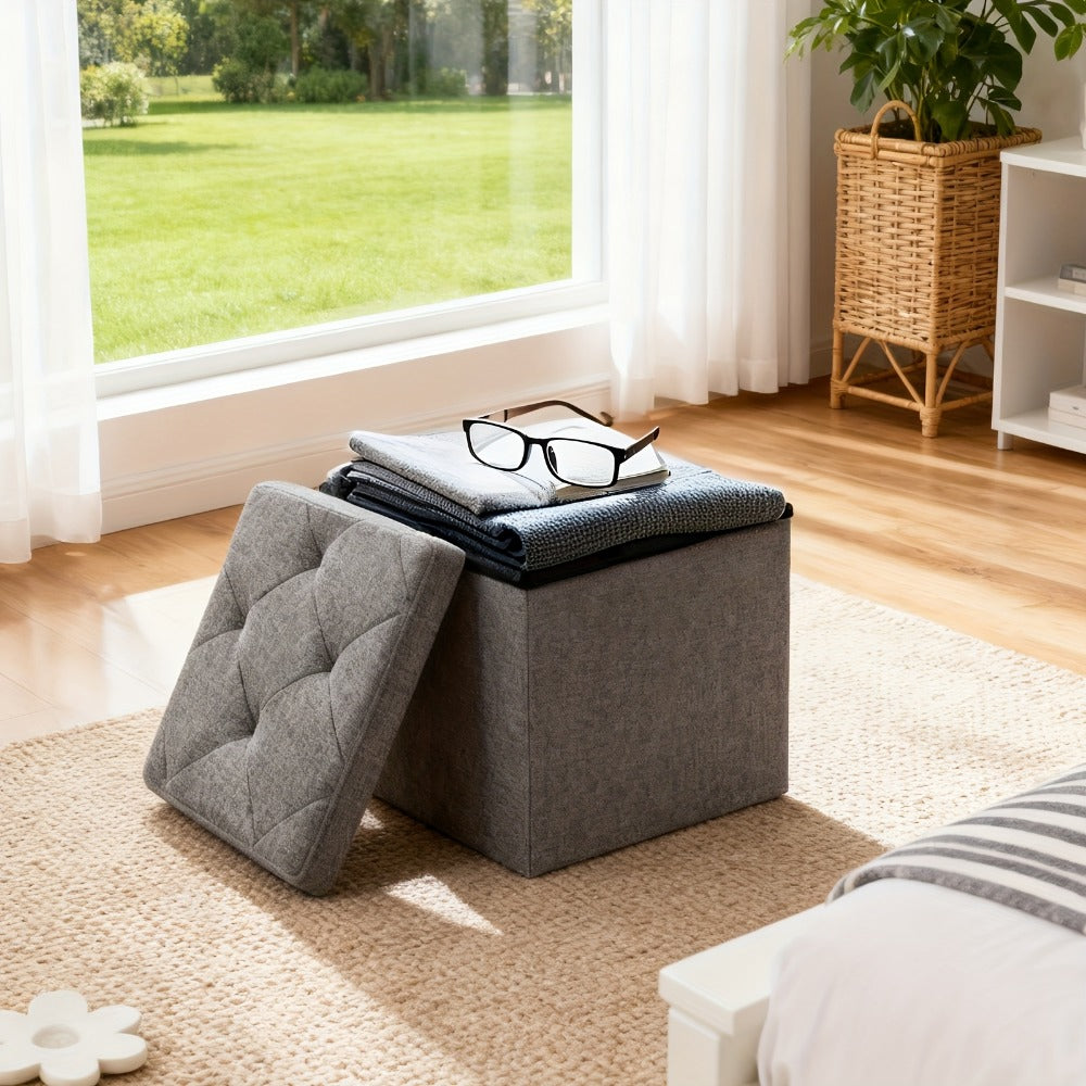 Folding Storage Ottoman Bench Multi-Purpose Heavy Duty Indoor Outdoor Seat, Easy-Clean Non-Porous Surface for Living Room Bedroom Patio Garden, 15 30 43 Inch Set Options Grey