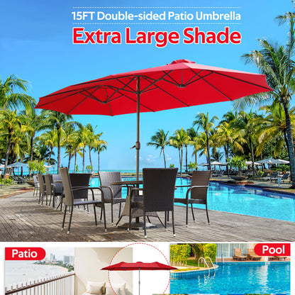 [Double-Sided Patio Umbrella] Yodolla Patio 15x9ft Double-Sided Patio Umbrella Outdoor Market Umbrella Large Umbrella Table Umbrellas With Crank Air Vents For Deck Pool