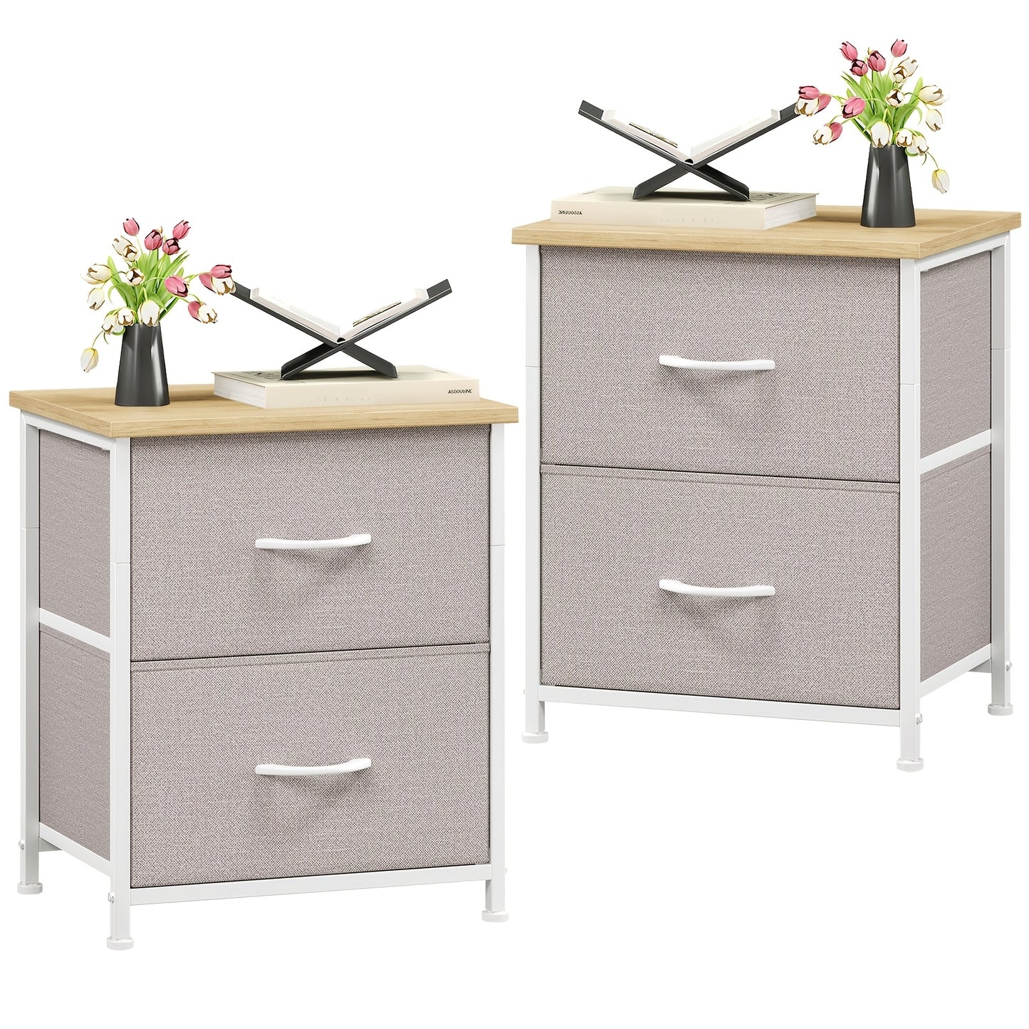 EUNOS Nightstand, Small Dresser for Bedroom with 2 Drawers, Bedside Table Night Stand End Table with Fabric Bins for Bedroom Closet Dorm Guest Room