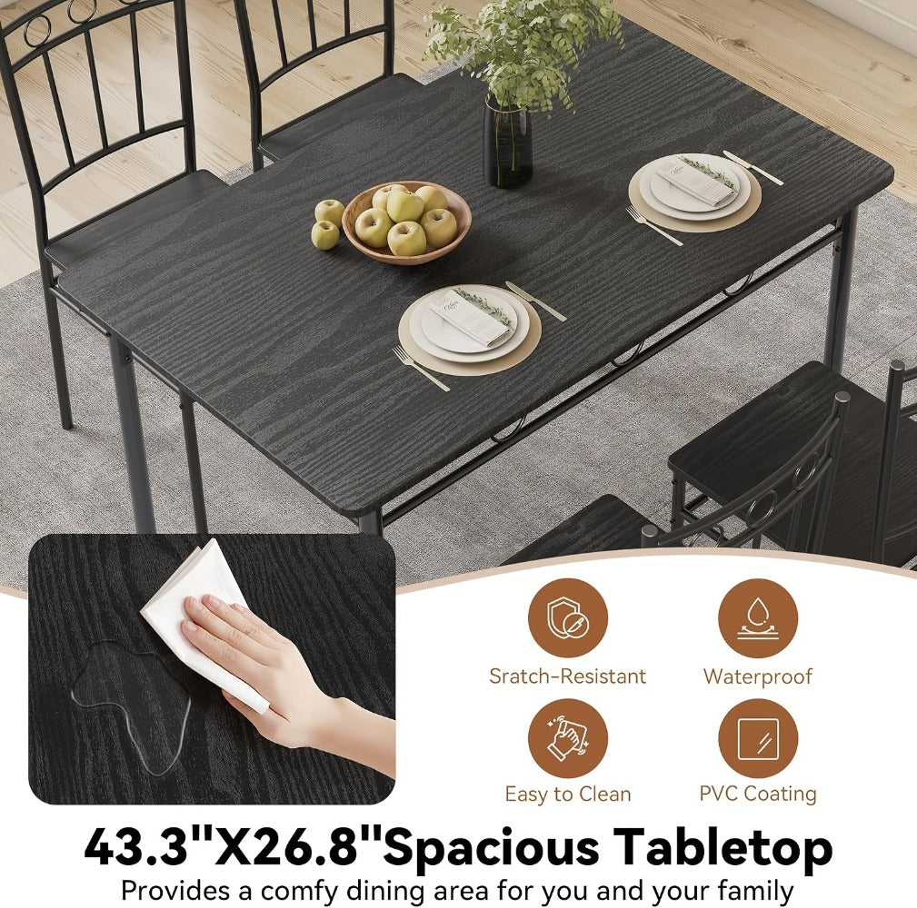 5-Piece Rectangular Dining Table Set with 4 Slat-Back Chairs, Solid Wood Kitchen Dining Table & Chairs for Small Spaces & Apartments, 220 lb Table & 330 lb Chair Capacity, Brown & Gray