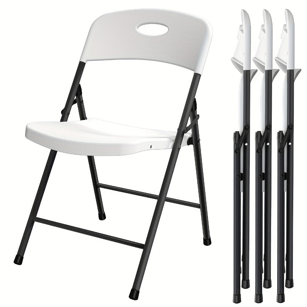 Folding Chairs Set of 4 Stackable Plastic with Iron Frame, 300 lbs Capacity for Indoor Outdoor Party Wedding Patio Garden & Meeting Room