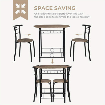Bonnlo 3pcs Dining Set, Small Kitchen Table Set for 2, Breakfast Table Set, Kitchen Wooden Table and 2 Chairs for Small Space/ Dining Room/ Apartment/ Living Room/ Home Decor, Metal Frame Wine Rack