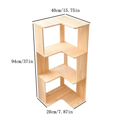 Solid Wood Corner Bookshelf 3 4 5 Tier No Paint No Formaldehyde Space-Saving Rustic Corner Bookcase for Bedroom Living Room Study Balcony, Easy Assembly