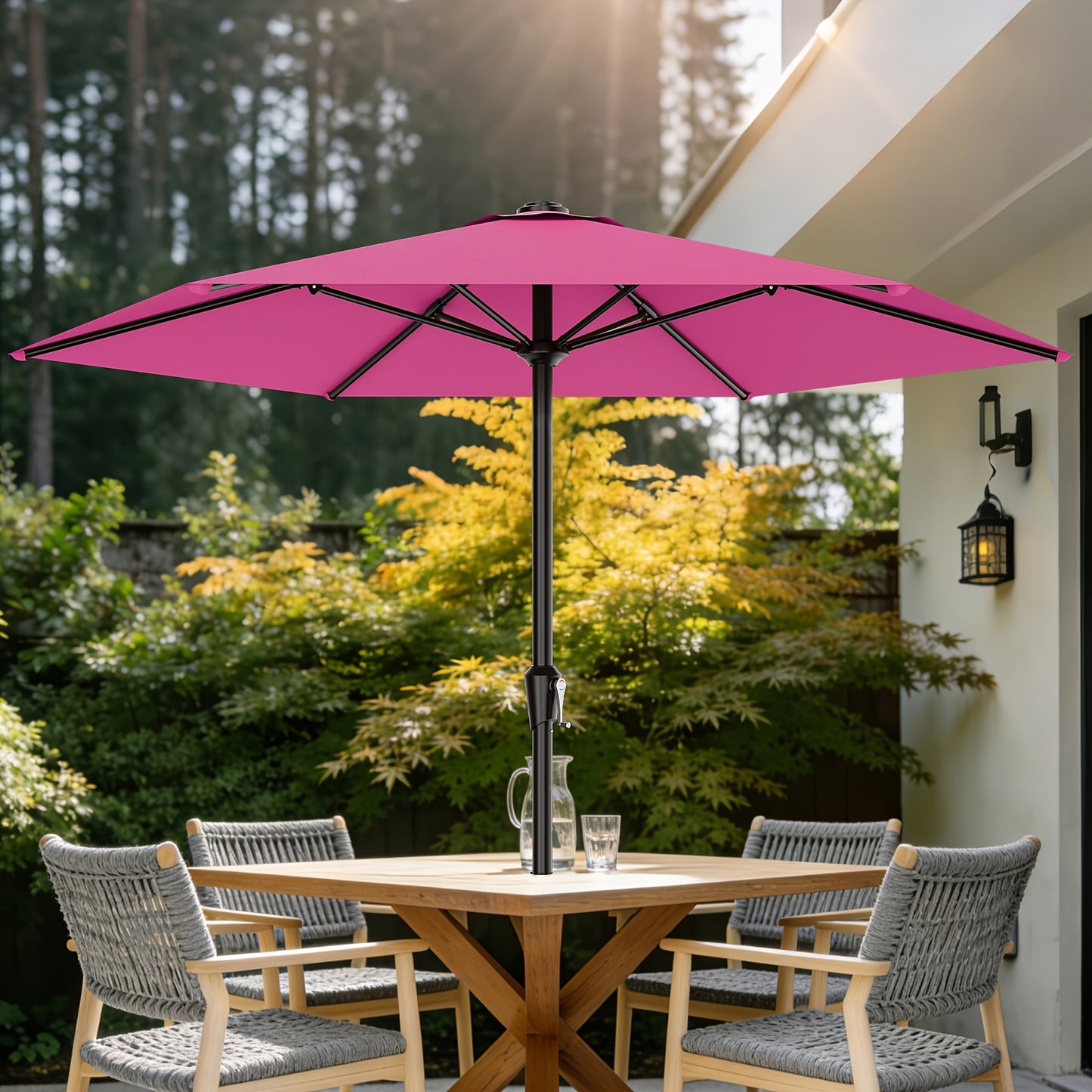 9FT Outdoor Patio Umbrella with Crank & 6 Sturdy Ribs, UV Protection Windproof, Market Table Umbrella Perfect for Deck, Backyard, Lawn And Garden, Pool Umbrella