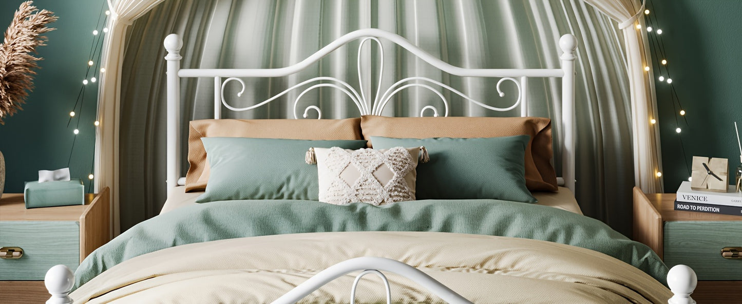 HOOMIC Platform Bed Frame, Metal Bed Frame Featuring a Butterfly Pattern on The Headboard And Footboard, No Box Spring Required, Easy to Assemble