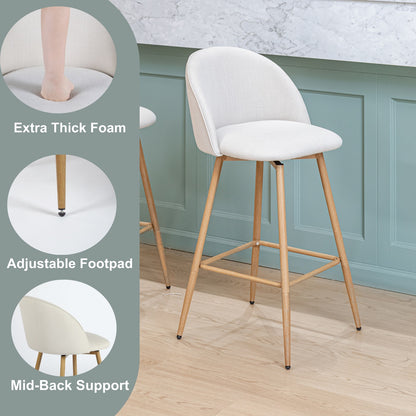 Homy Casa Set Of 1/2/3/4 Upholstered Swivel Counter Stools, 26-Inch, Industrial Style, Beige Fabric Seat with Footrest & Oak-Finish Legs, Ideal for Kitchen Islands Or Dining Areas