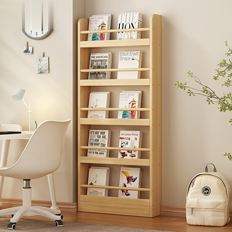 Ultra-Narrow Solid Wood Bookshelf – Wall Mounted & Over-the-Door Bookcase, Zero Formaldehyde, Multi-Layer Space-Saving Shelf, 2 3 4 5 6 Tier, Home Office & Living Room