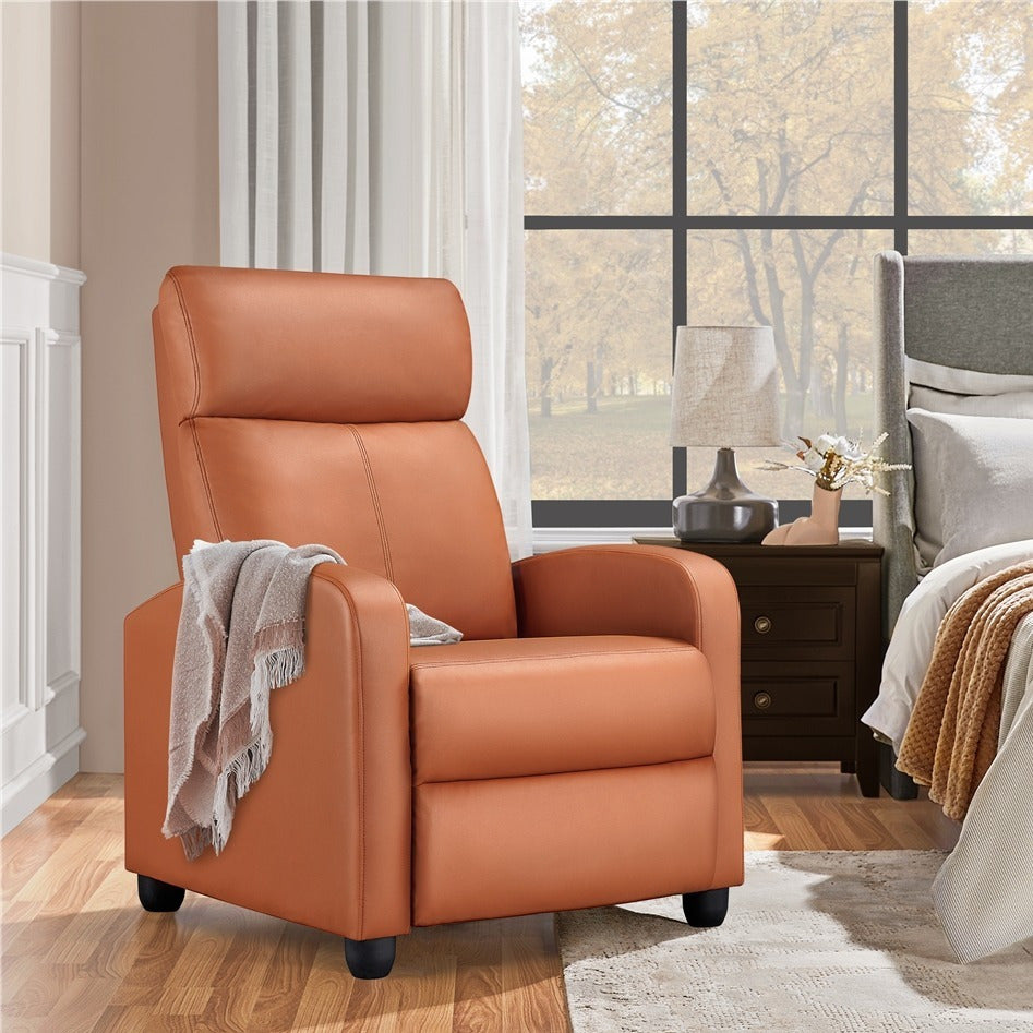 Costoffs PU Leather Recliner Chair, Modern Adjustable Single Reclining Sofa with Pocket Springs, Comfortable Upholstered Leather Armchair for Living Room, Bedroom, and Home Theater