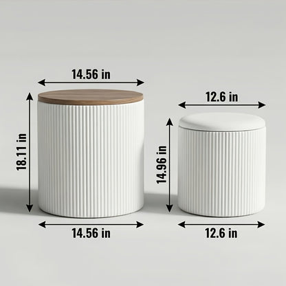 Set Of 2 Round Storage Ottomans with Lids - Upholstered Vanity Stools, Hidden Storage Benches for Living Room, Sturdy Coffee Table Alternative, Easy Assembly