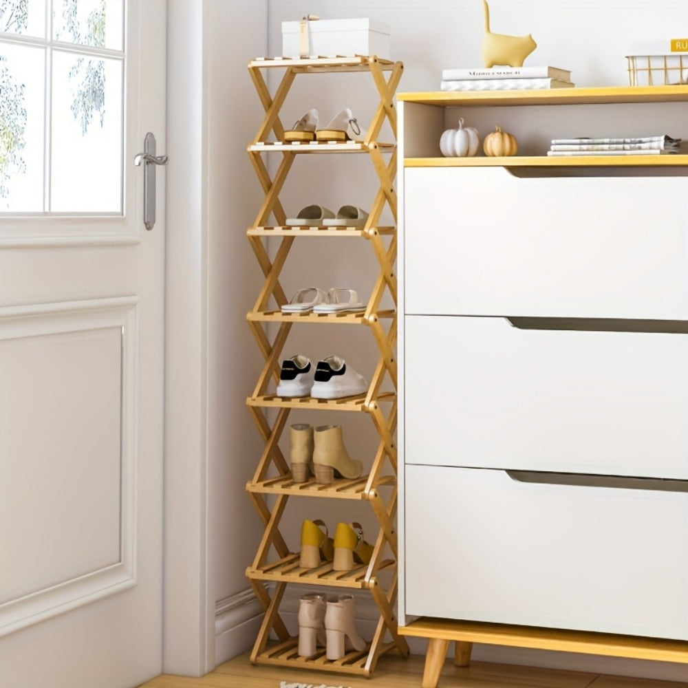 Foldable Bamboo Shoe Rack – No Assembly Required, Instant Use, Space-Saving Shoe Organizer for Bedroom, Living Room, Hall & Wardrobe