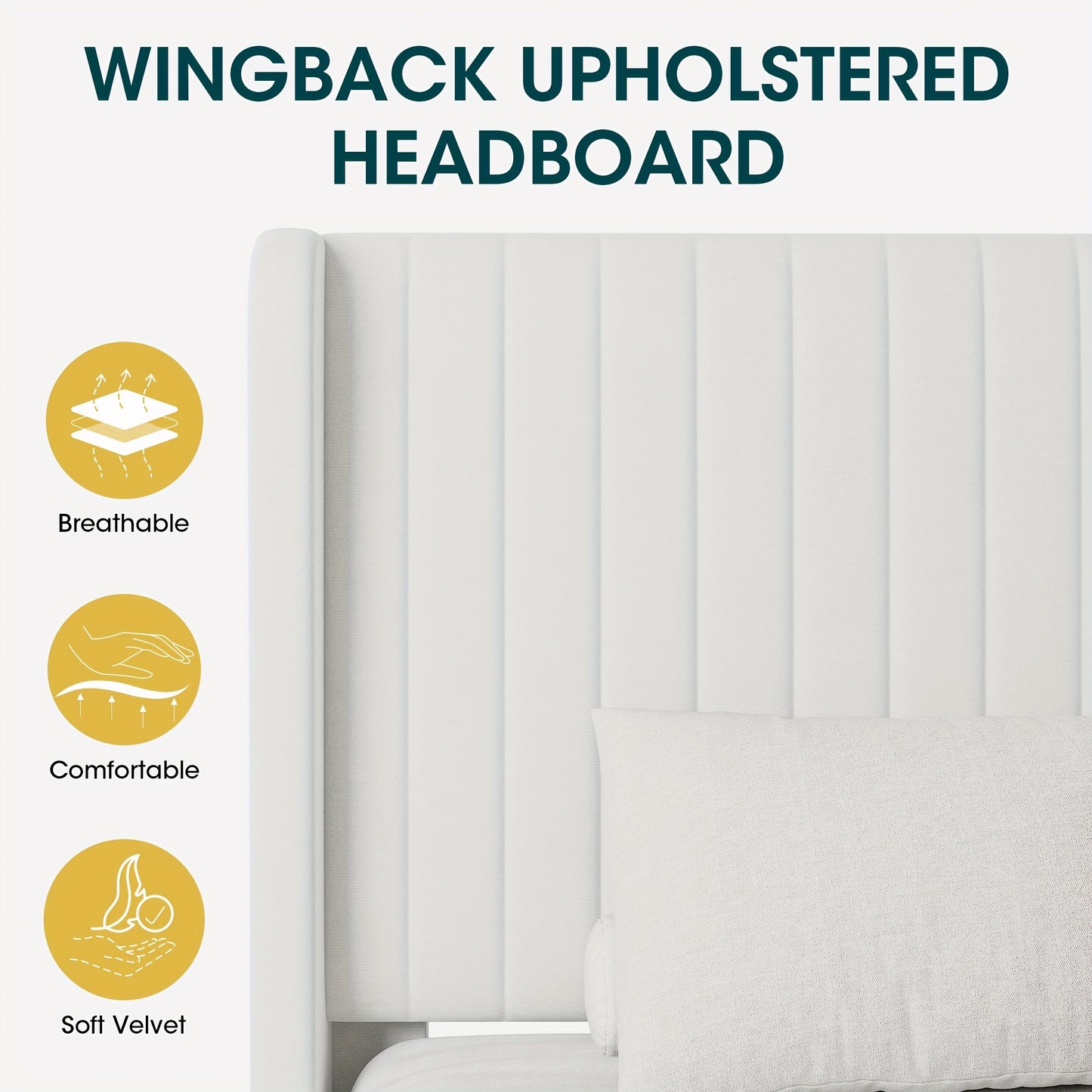 [Velvet Platform Bed Frame] WEEWAY Wingback Velvet Upholstered Platform Bed Frame, Vertical Channel Tufted Headboard, Wooden Slats Support, Heavy Duty Mattress Foundation, No Box Spring Needed, Easy Assembly, Avabliable Full/Queen/King Size, Free Shipping