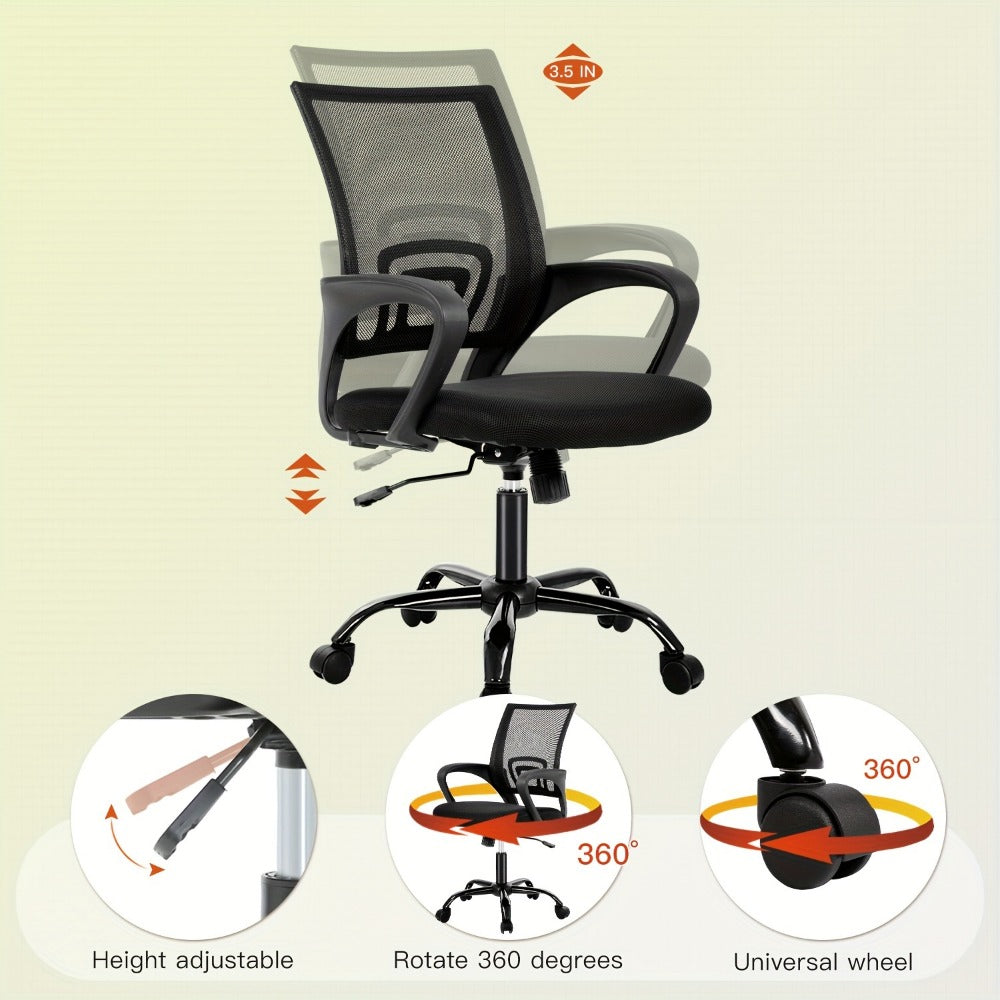 Mid Back Ergonomic Mesh Office Chair with Armrest & Lumbar Support – Swivel Rolling Computer Desk Chair for Home Office & Work, Black, Pink, White, Blue, Grey, Green, Orange, Red