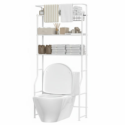 3-Tier Over Toilet Storage Basket And Hanger Rods - Space-Saving Laundry Drying Rack, Washing Machine Shelf, Bathroom Organizer, Bathroom Decor And Additions