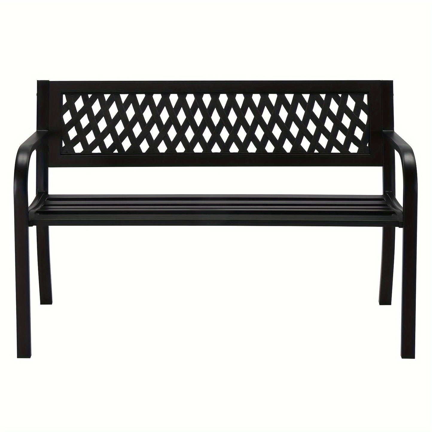 [All-Weather Leisure Bench] 47-Inch Commercial-Grade Cast Iron Leisure Bench With Ergonomic PVC Mesh Backrest, Equipped With Non-Slip Foot Pads, All-Weather Design, Suitable For Outdoor, Courtyard, Garden, And Pool Areas