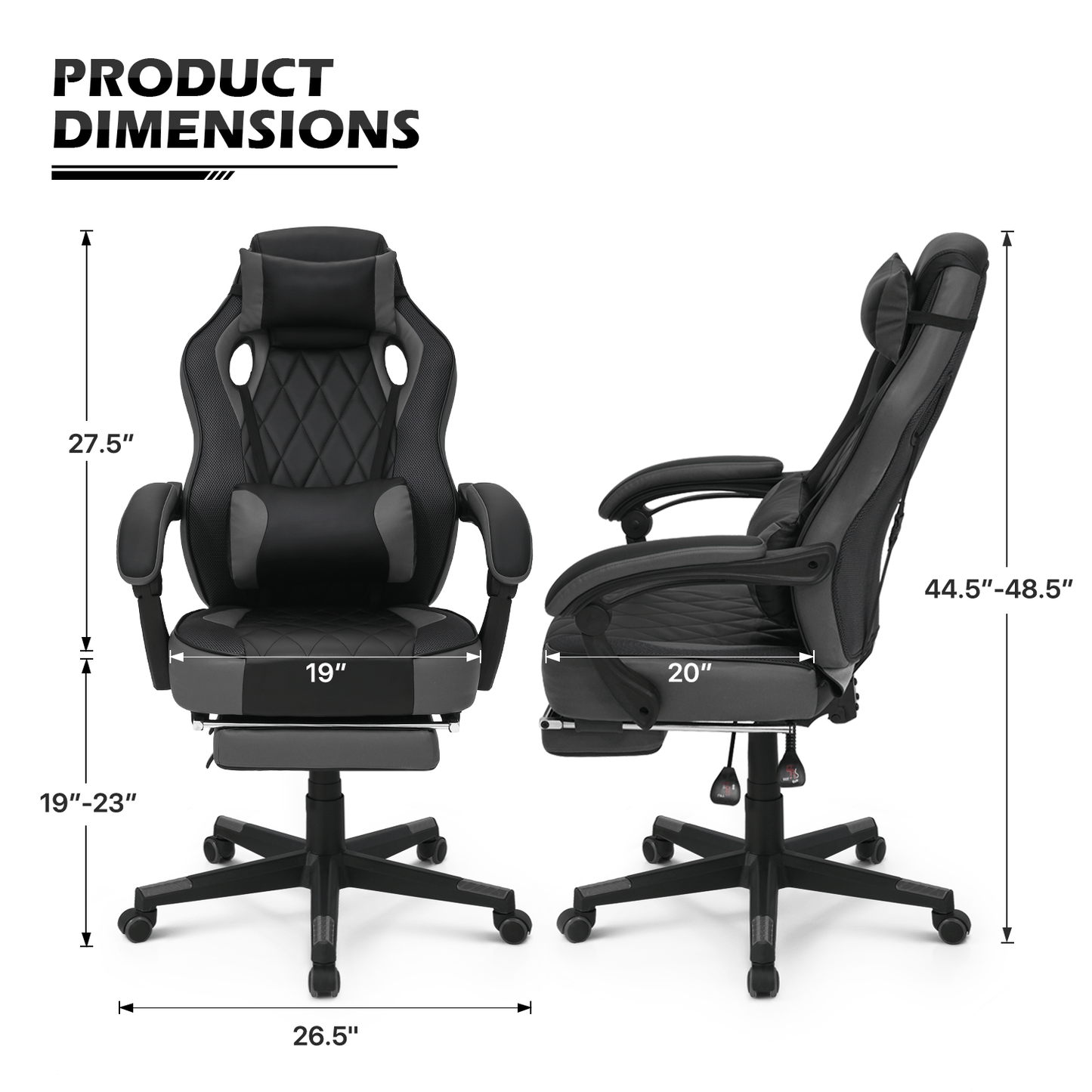 Ergonomic Gaming Chair with Retractable Footrest & Detachable Lumbar Support 360 Degree Swivel Racing Style PU Leather Computer Gaming Chair with Headrest for Home Bedroom Office