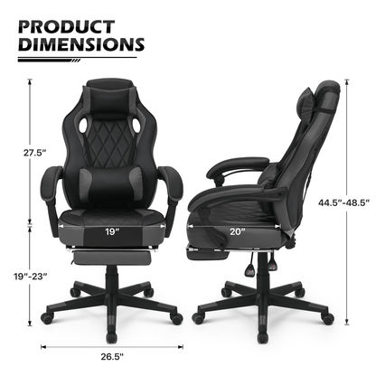 Ergonomic Gaming Chair with Retractable Footrest & Detachable Lumbar Support 360 Degree Swivel Racing Style PU Leather Computer Gaming Chair with Headrest for Home Bedroom Office