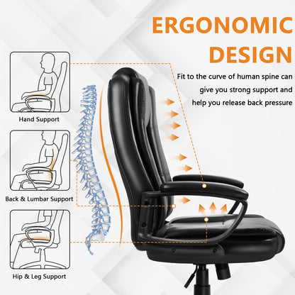 Home Office Desk Chair, 400LBS Big And Tall Computer Executive Chair, Ergonomic PU Leather Chairs with High Back Cushion, Adjustable Armrest &Lumbar Back Support, for Long Time Sitting