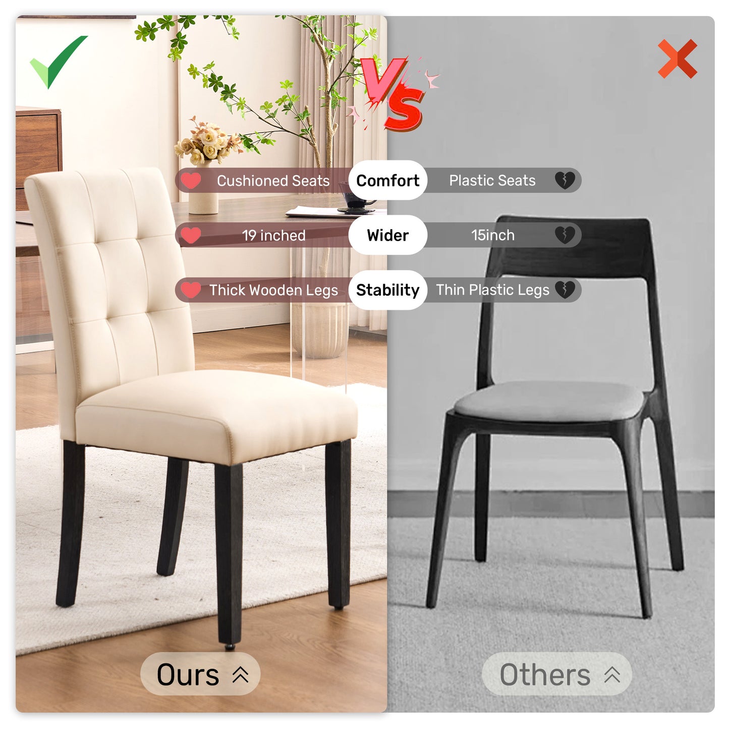 Set of 2 Faux PU Leather Upholstered Dining Chairs for Home Kitchen Living Room- Dining Room Chairs Dining Side Chairs