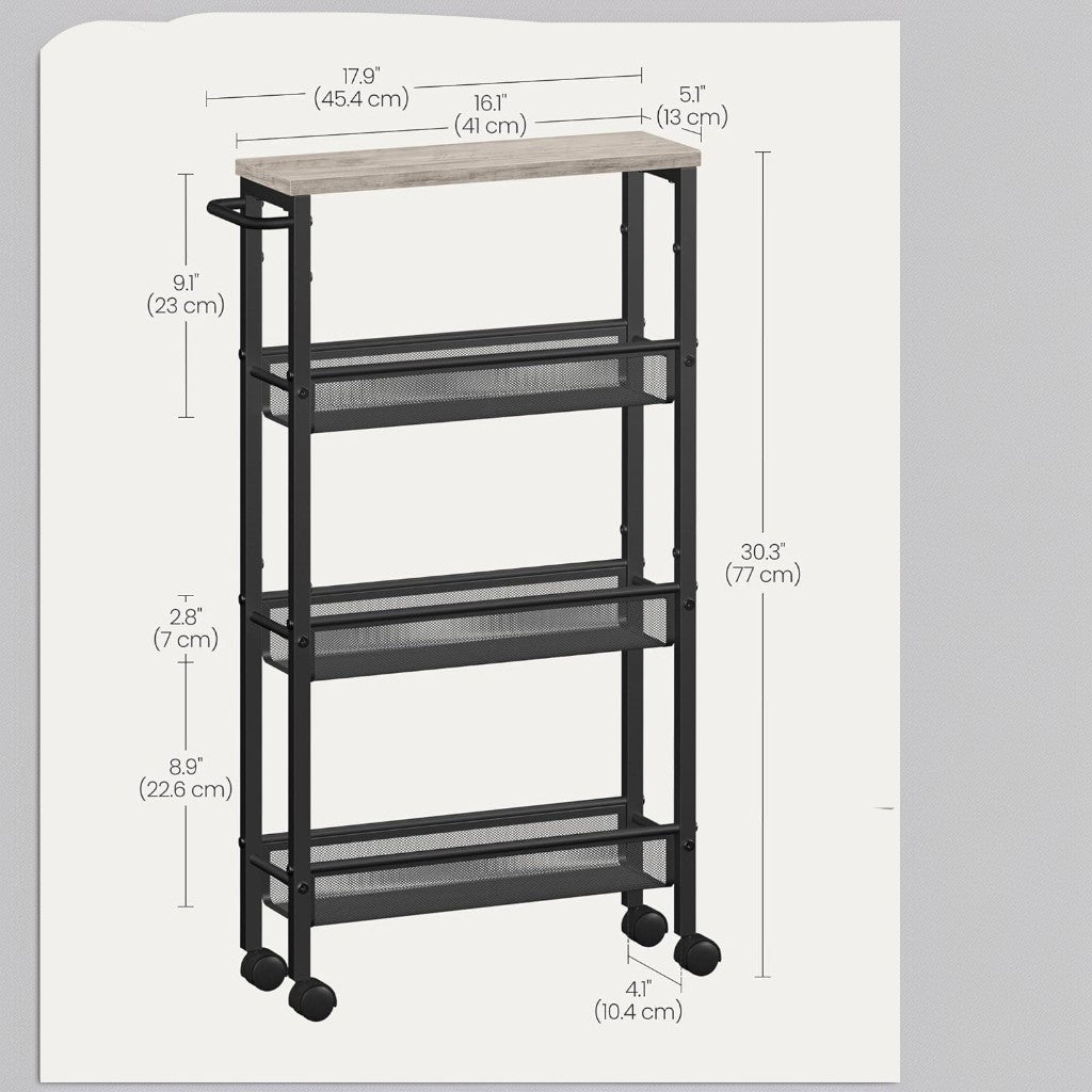 4-Tier Metal Kitchen Shelf With 360° Swivel Wheels,29.99"H x15.99"W x 4.99"D,Space-Saving, Ideal For Spices, Bottles, Snacks - Suitable For Kitchen, Living Room, Bedroom