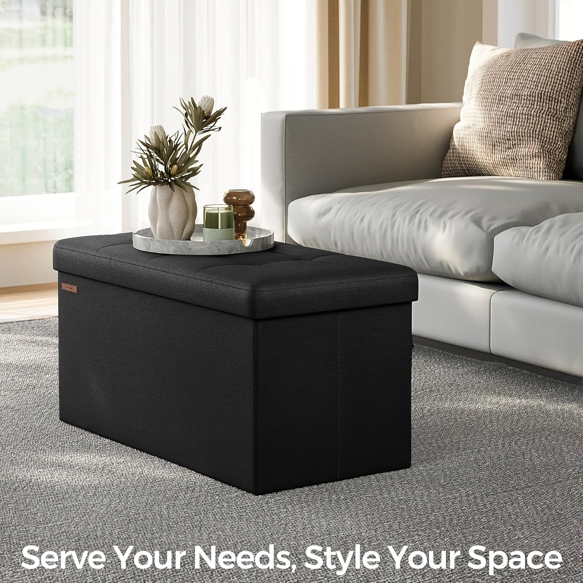 Multi-Functional Ottoman with Storage Bench | Folding Foot Rest Stool, Space-Saving, Load 660 lbs, Upholstered, Classic Style, Hardwood, OLIXIS for Living Room, Bedroom, Office, Dorm