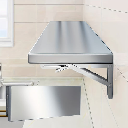 A Folding Table Made of 304 Stainless Steel, Designed to Be Mounted on The Wall, Serves As a Kitchen Storage Shelf And Is Appropriate for Use in The Living Room, Balcony, Bathroom, Or Laundry Area