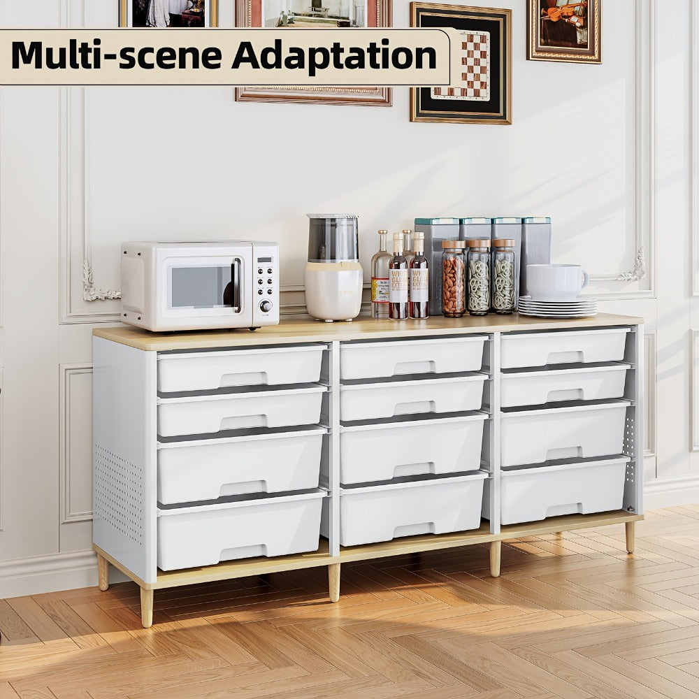 12-Drawer Storage Cabinet with Tabletop Cube Organizer for Home Office Living Room Bedroom Classroom Playroom Craft Room Rainbow White Purple Grey